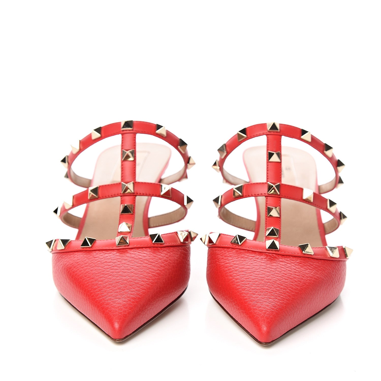 Valentino Garavani Pebbled Calfskin Rockstud 50mm Cage Mules 40 Red 2 of 9