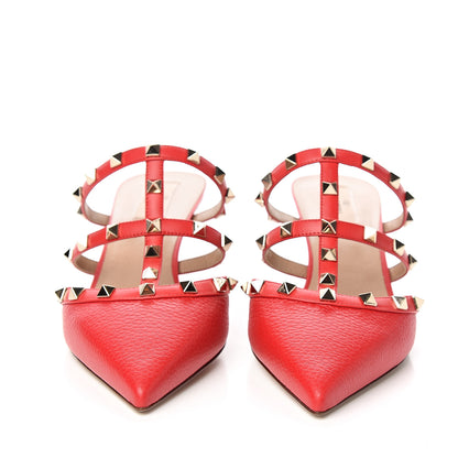 Valentino Garavani Pebbled Calfskin Rockstud 50mm Cage Mules 40 Red 2 of 9