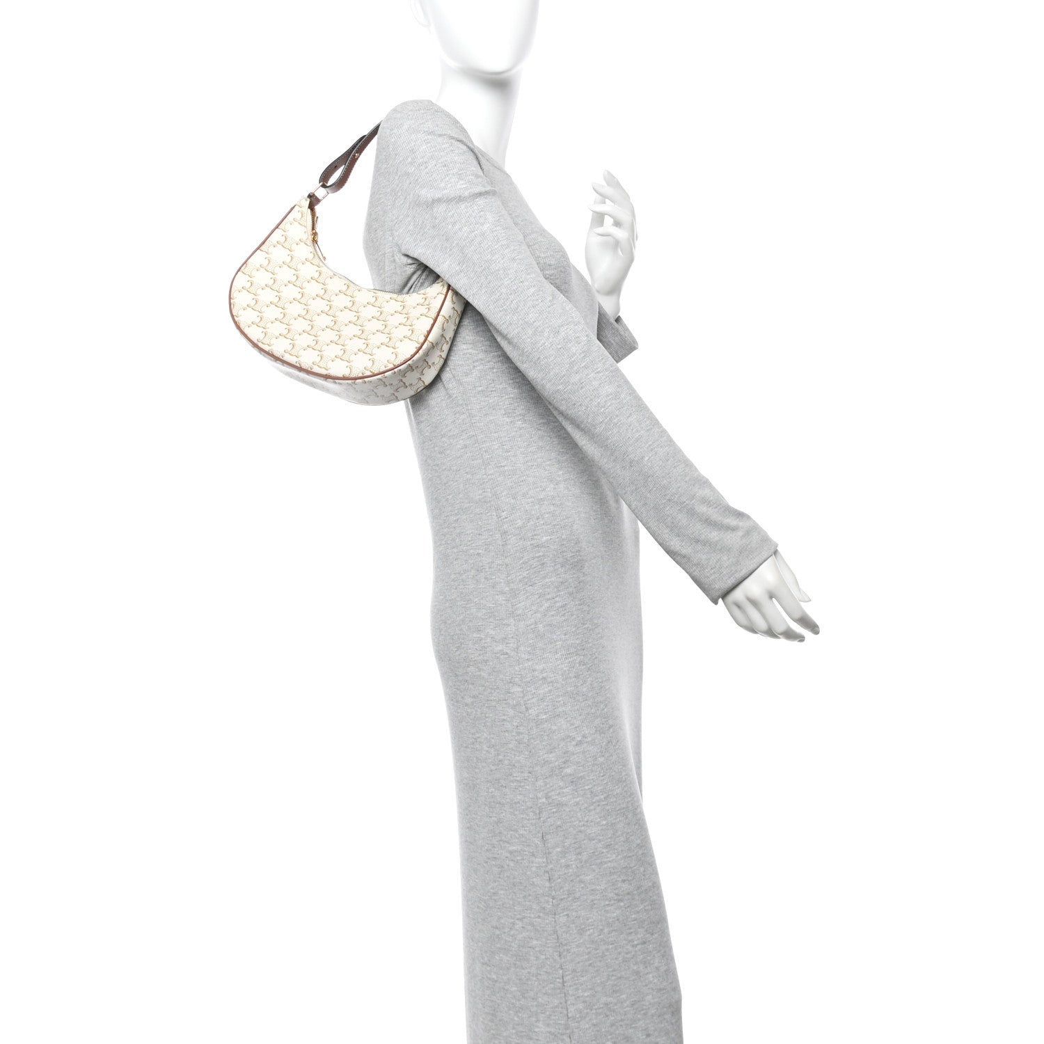 Celine Canvas Calfskin Ava Triomphe Shoulder Bag White 2 of 11