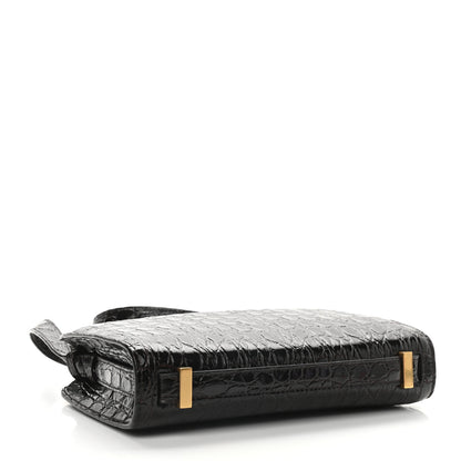 Saint Laurent Calfskin Crocodile Embossed Reverse Satchel Brown 4 of 8