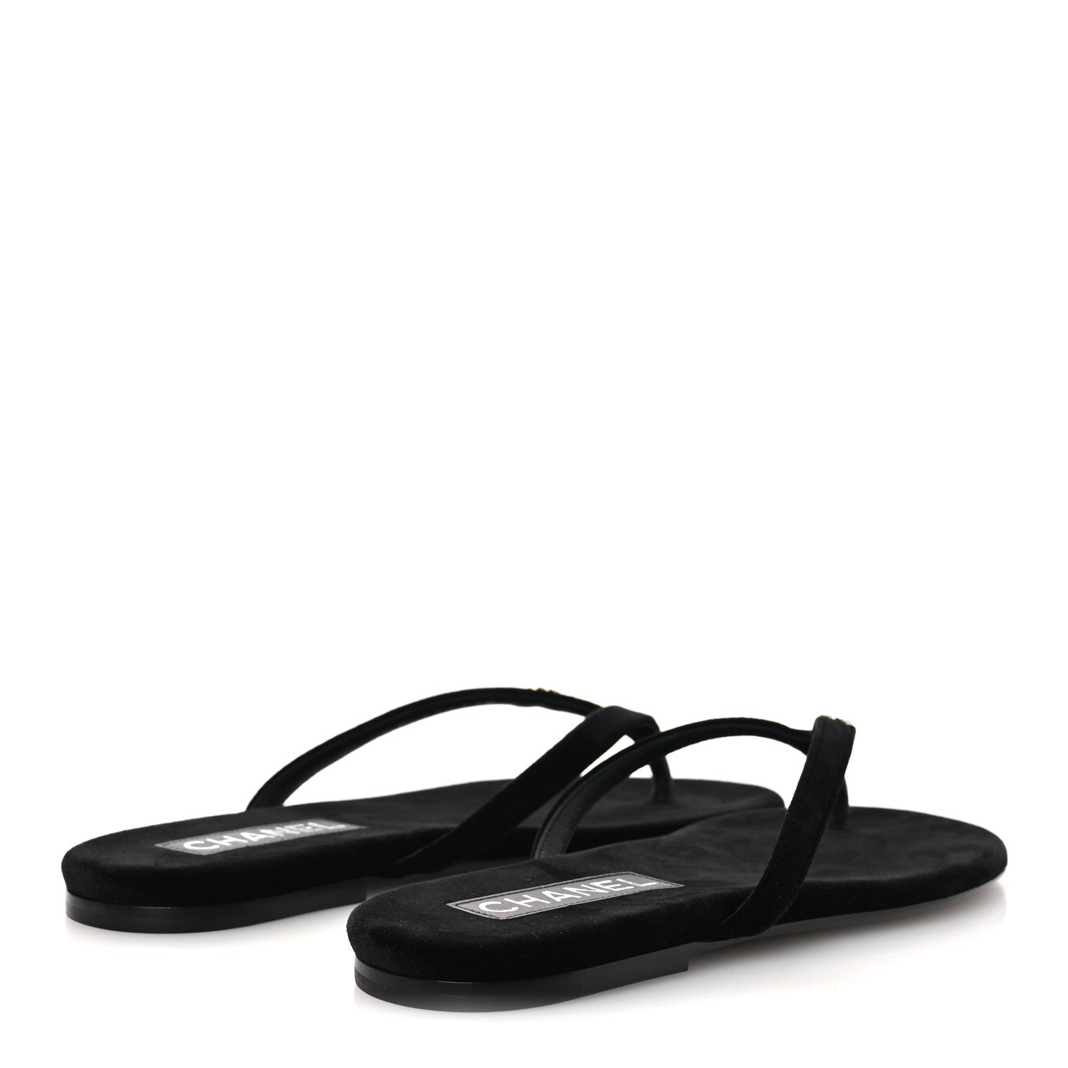 Chanel Velvet Crystal CC Thong Sandals 38 Black 5 of 11