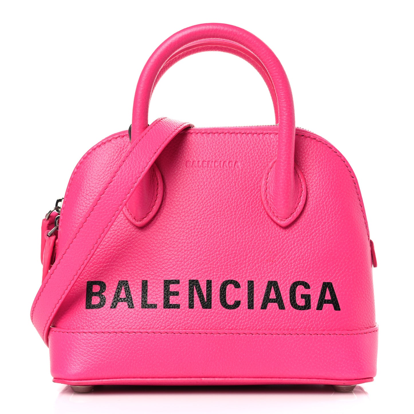 Grained Calfskin Logo XXS Ville Top Handle Bag Acid Fuchsia Black