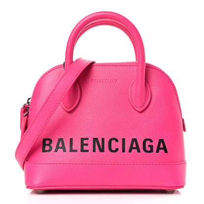 Balenciaga Grained Calfskin Logo XXS Ville Top Handle Bag Acid Fuchsia Black 1 of 9