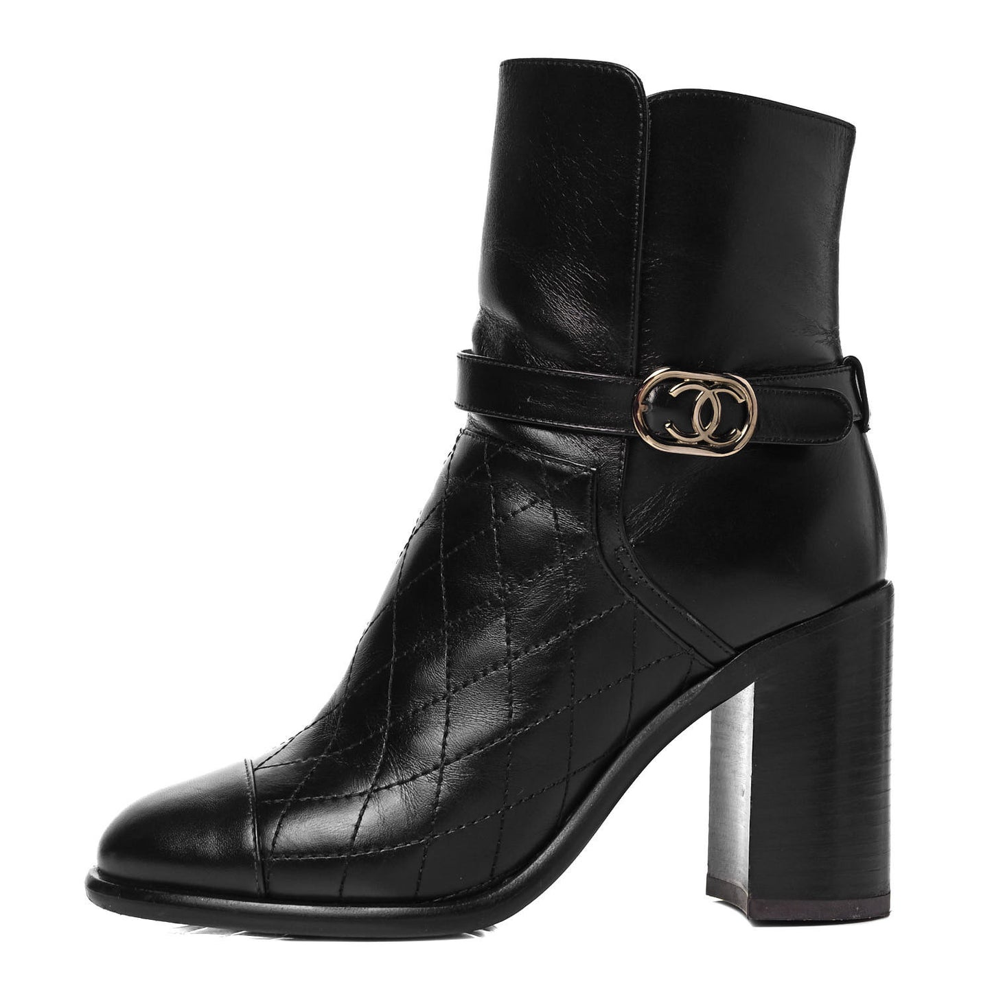 Calfskin Quilted Cap Toe Boots 35.5 Black Brown