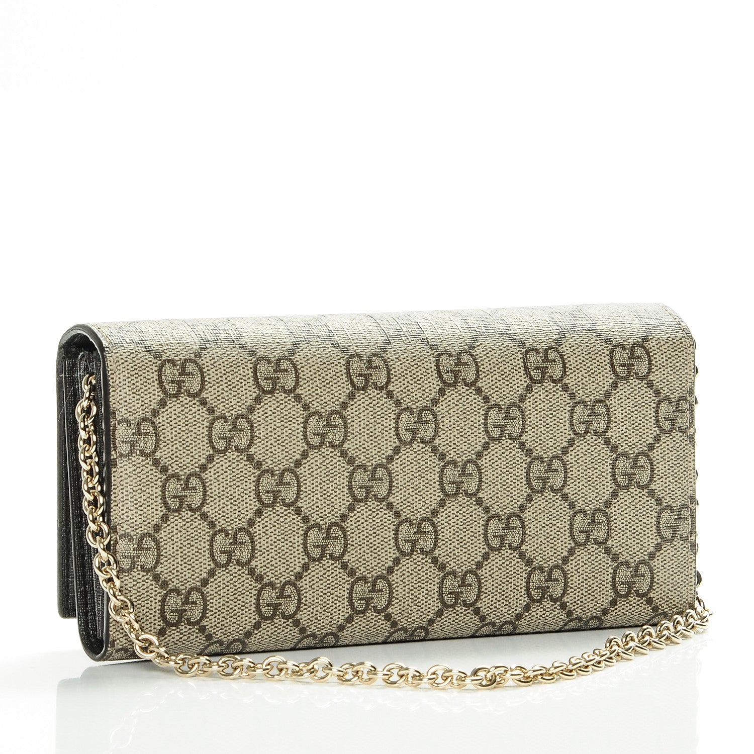 Gucci GG Supreme Monogram GG Pierce Chain Clutch Wallet Beige Ebony Black 3 of 6