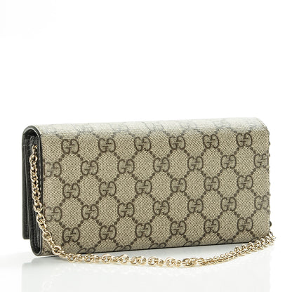 Gucci GG Supreme Monogram GG Pierce Chain Clutch Wallet Beige Ebony Black 3 of 6
