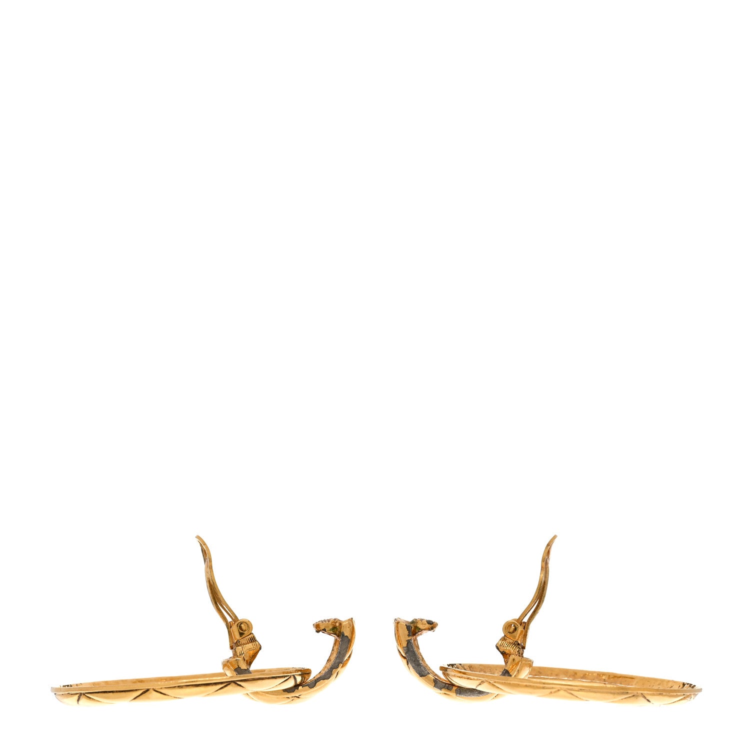Chanel Quilted Hoop Clip On Earrings Gold 3 of 4