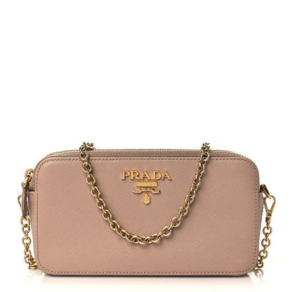 Prada Saffiano Lux Mini Double Zip Chain Crossbody Bag Cammeo 1 of 10