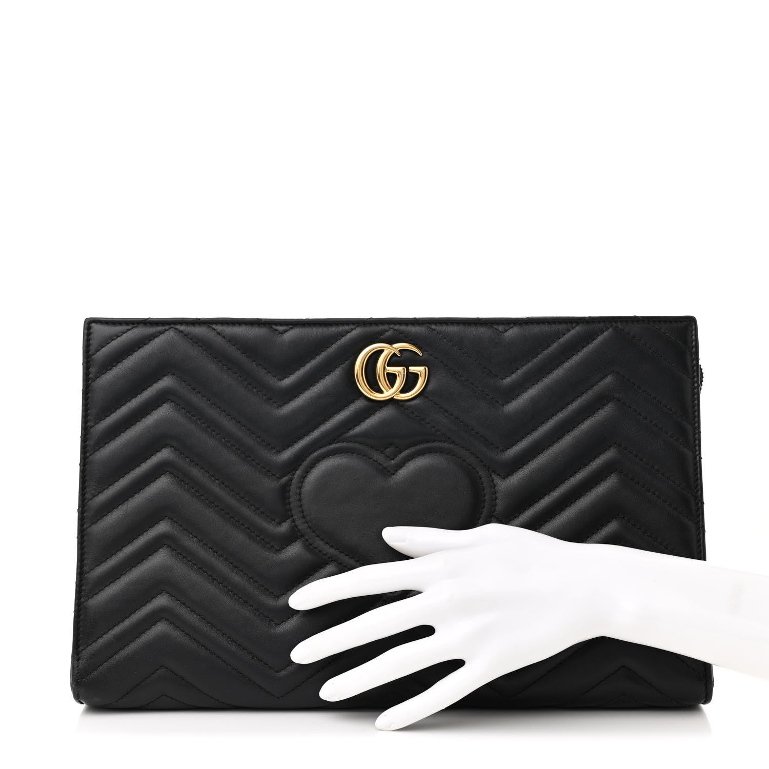Gucci Calfskin Matelasse Chevron Heart GG Marmont Clutch Black 2 of 8