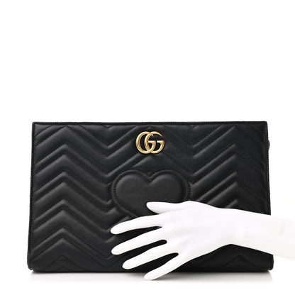 Gucci Calfskin Matelasse Chevron Heart GG Marmont Clutch Black 2 of 8