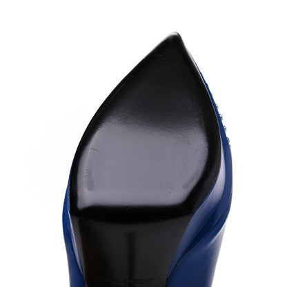 Saint Laurent Calfskin Studded Cap Toe Janis Platform Pumps 36.5 Blue 10 of 11