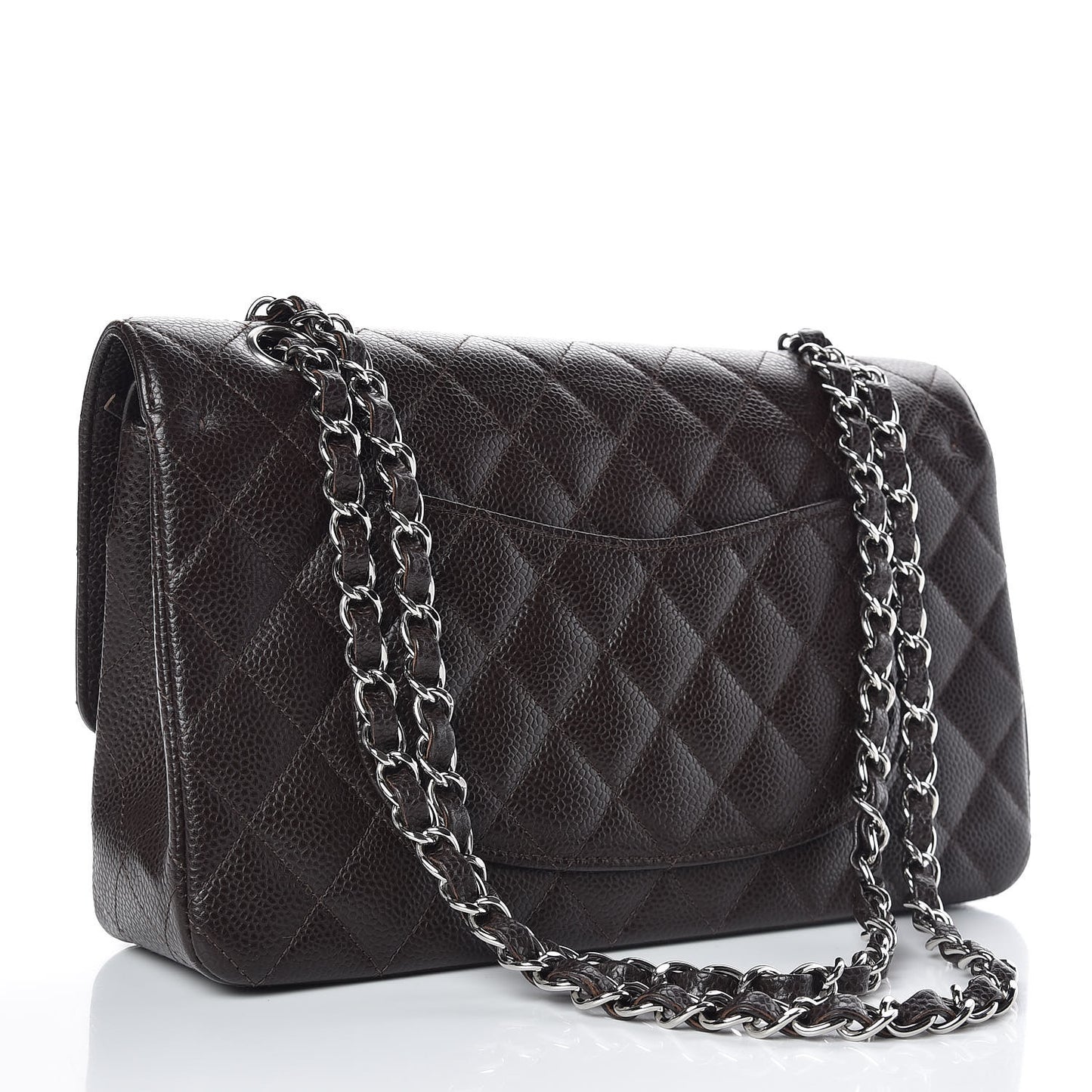 Caviar Quilted Medium Double Flap Brown