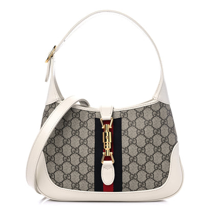 Gucci GG Supreme Monogram Azalea Calfskin Web Small Jackie 1961 Hobo Beige Ebony Mystic White 1 of 8