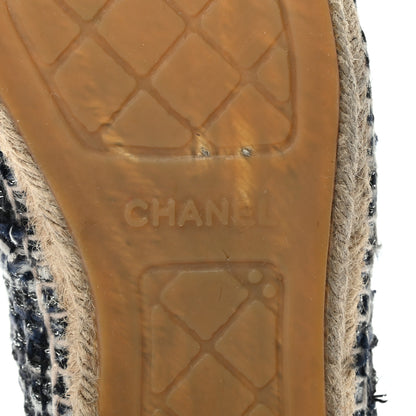 Chanel Metallic Tweed Lambskin CC Espadrilles 40 Blue Black Silver 6 of 13