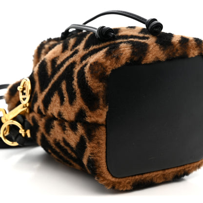Fendi Shearling Vitello Dolce F is Fendi Macro FF 1974 Mini Mon Tresor Bucket Bag Tobacco Black 10 of 11