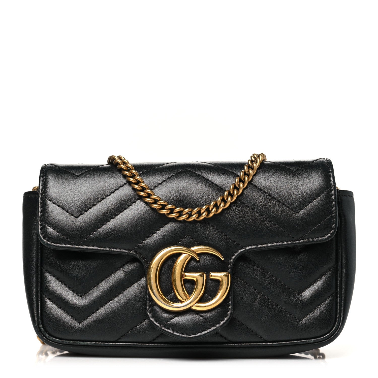 Gucci Calfskin Matelasse Super Mini GG Marmont Shoulder Bag Black 1 of 10