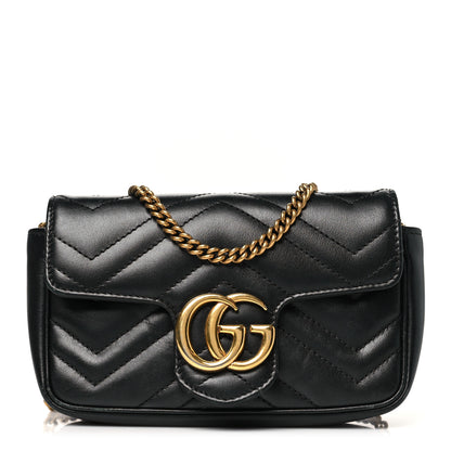 Gucci Calfskin Matelasse Super Mini GG Marmont Shoulder Bag Black 1 of 10