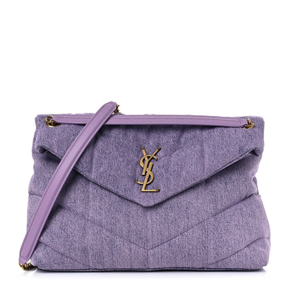 Saint Laurent Denim Quilted Medium Loulou Puffer Monogram Chain Satchel Bleached Lilac 2 of 9