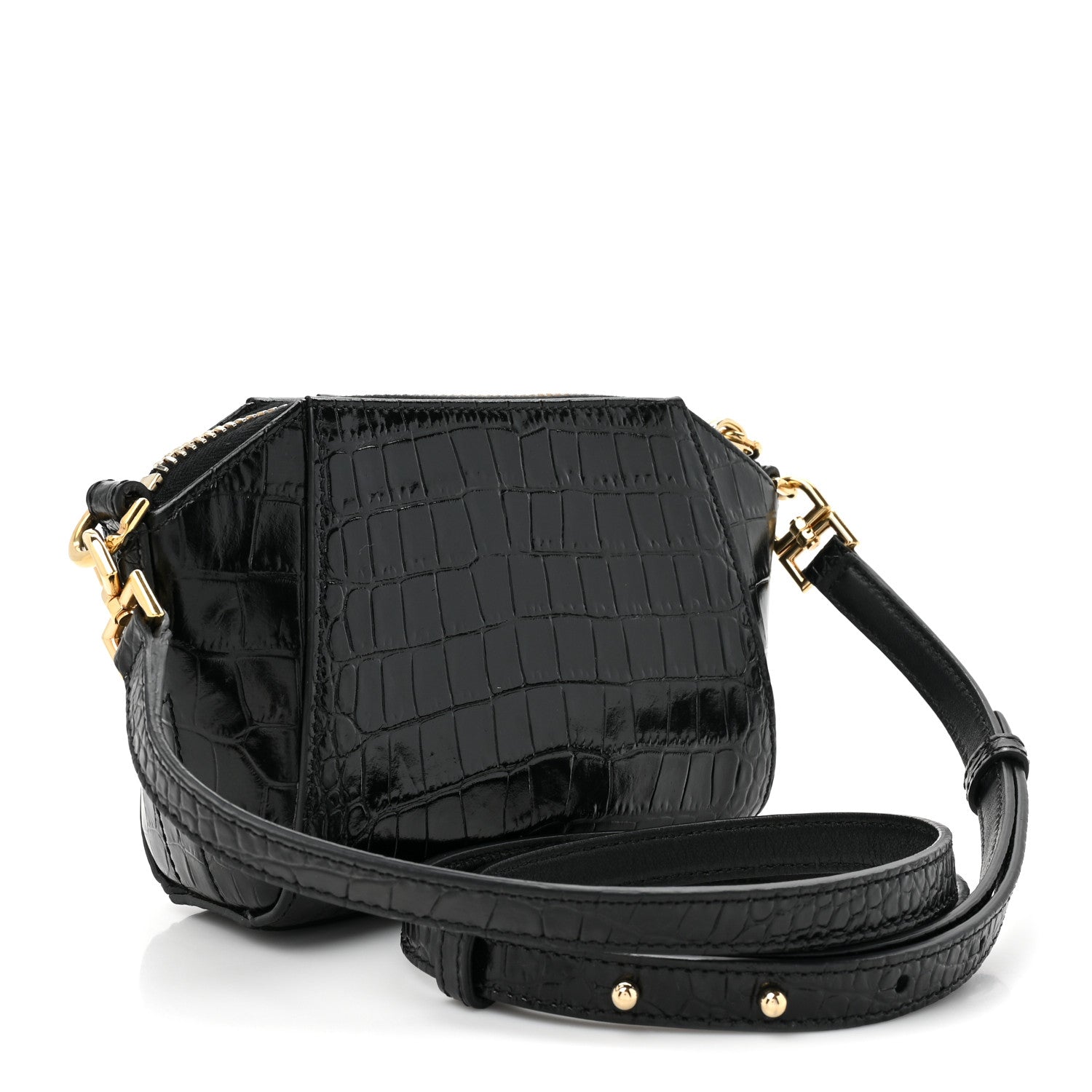 Givenchy Calfskin Crocodile Embossed Nano Antigona Black 3 of 10