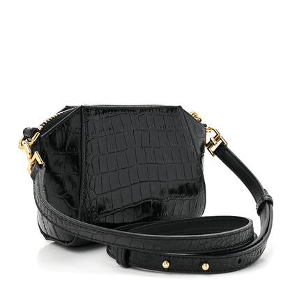 Givenchy Calfskin Crocodile Embossed Nano Antigona Black 3 of 10