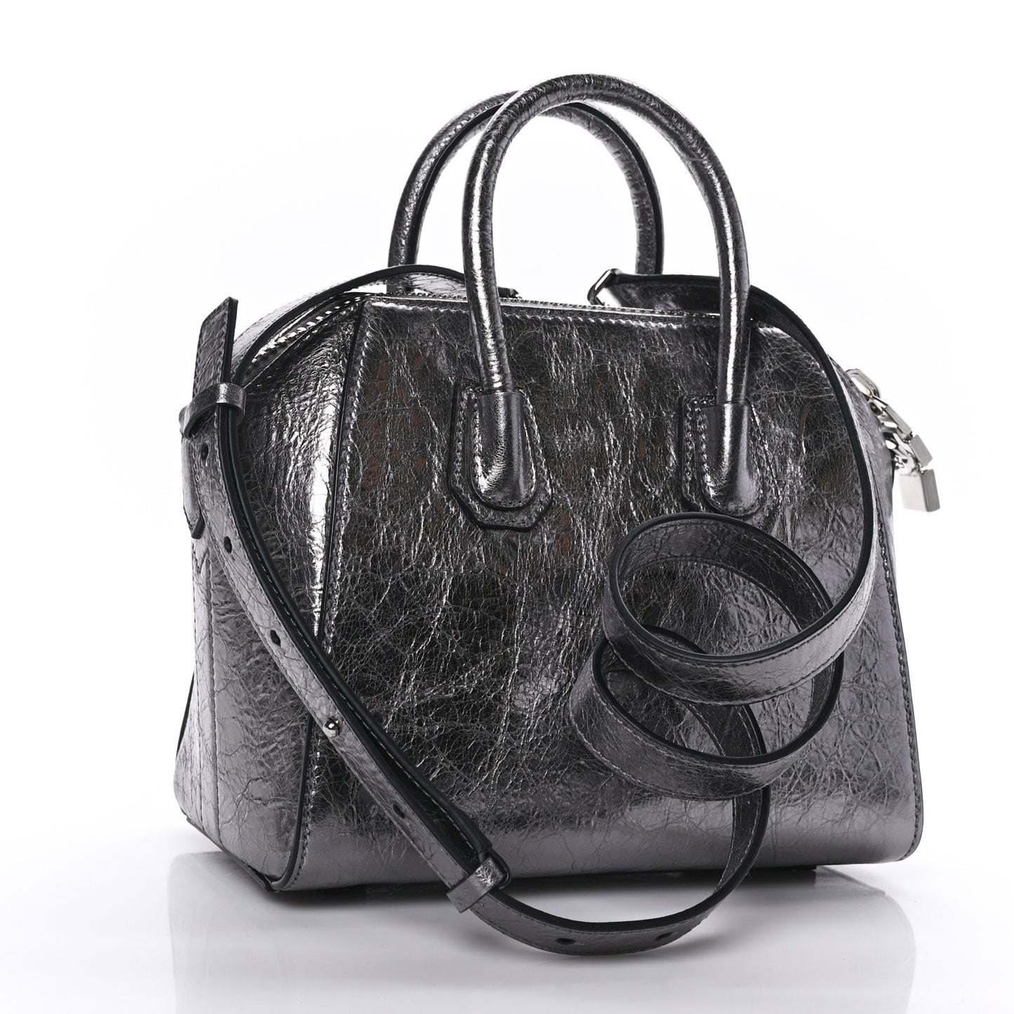 Laminated Lambskin Mini Antigona Silvery Grey