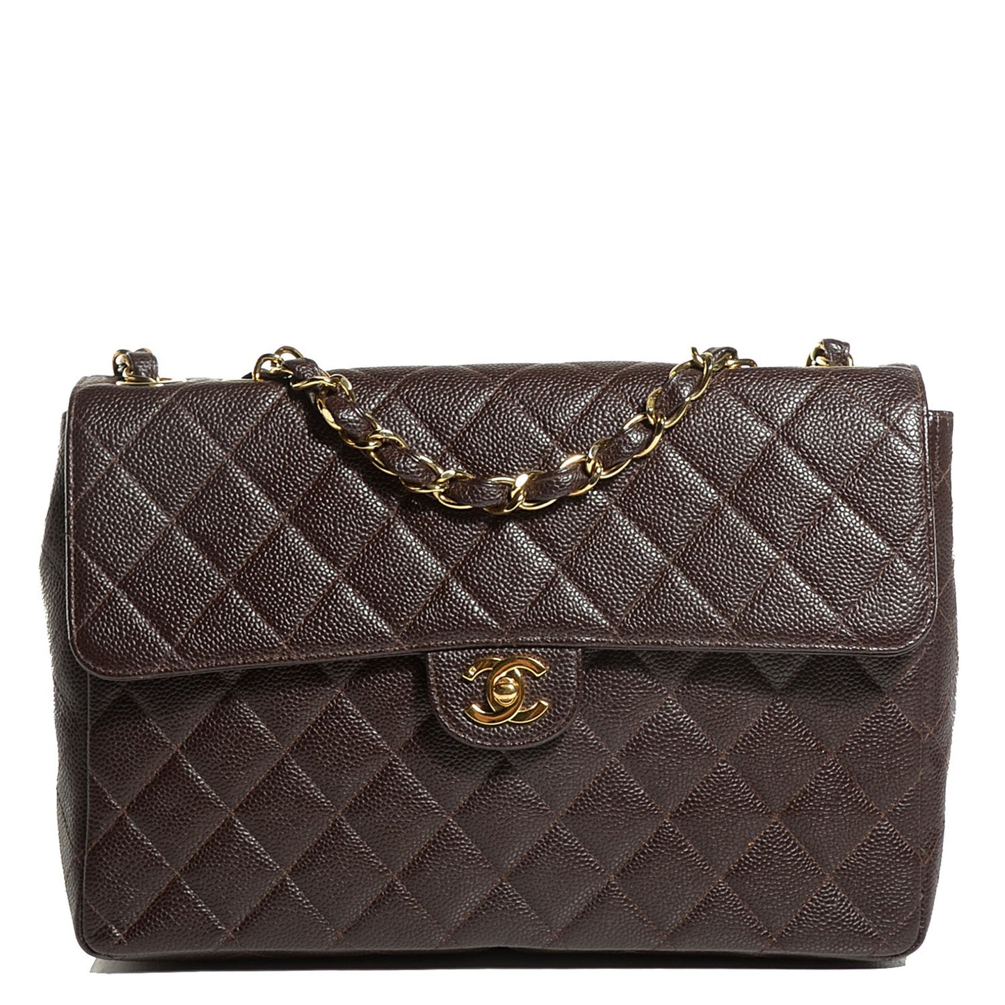 Caviar Quilted Jumbo Single Flap Brown