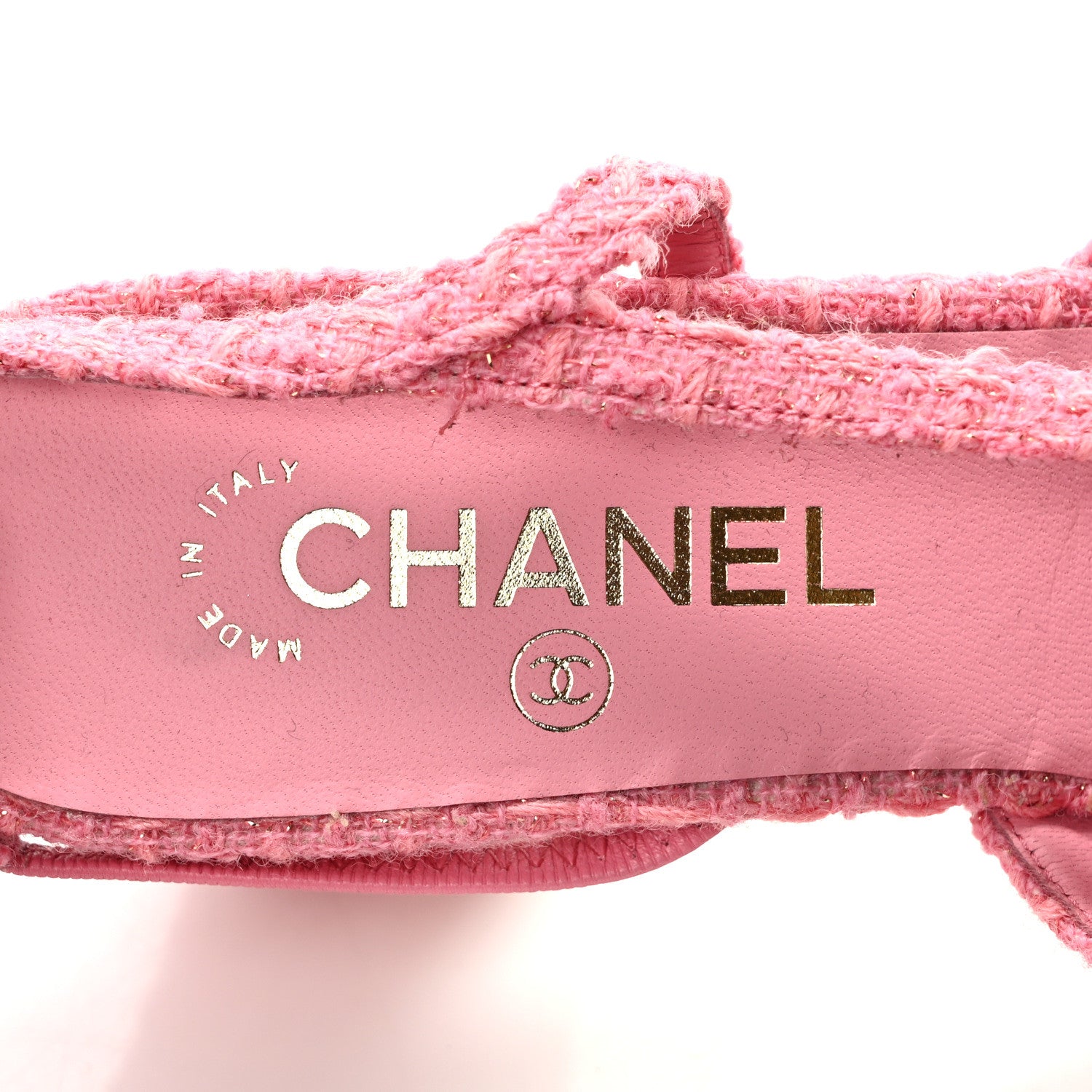 Chanel Tweed Grosgrain Cap Toe CC Slingback Pumps 39 Pink Black 7 of 7