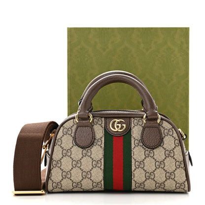 Gucci GG Supreme Monogram Textured Dollar Calfskin Web Mini Ophidia Top Handle Bowler Bag Beige Ebony New Acero 14 of 14