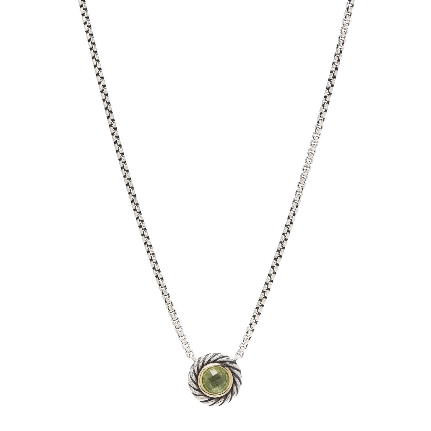 David Yurman Sterling Silver 18K Yellow Gold Peridot Cookie Pendant Necklace 1 of 5