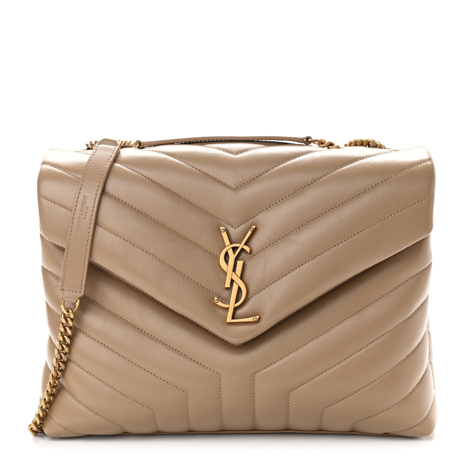 Saint Laurent Calfskin Y Quilted Monogram Medium Loulou Chain Satchel Dark Latte 1 of 11
