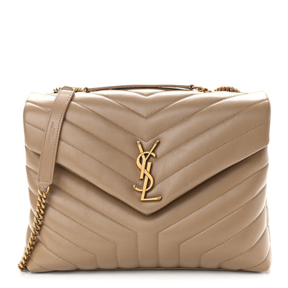 Saint Laurent Calfskin Y Quilted Monogram Medium Loulou Chain Satchel Dark Latte 1 of 11