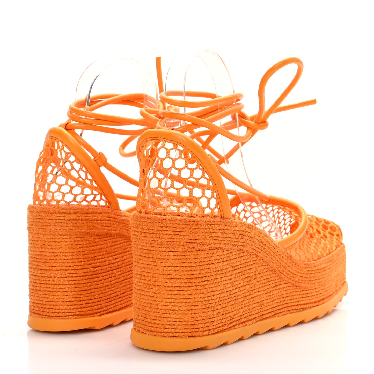 Mesh Lambskin Sporty Web Stretch Ankle Tie Espadrilles 40 Tangerine