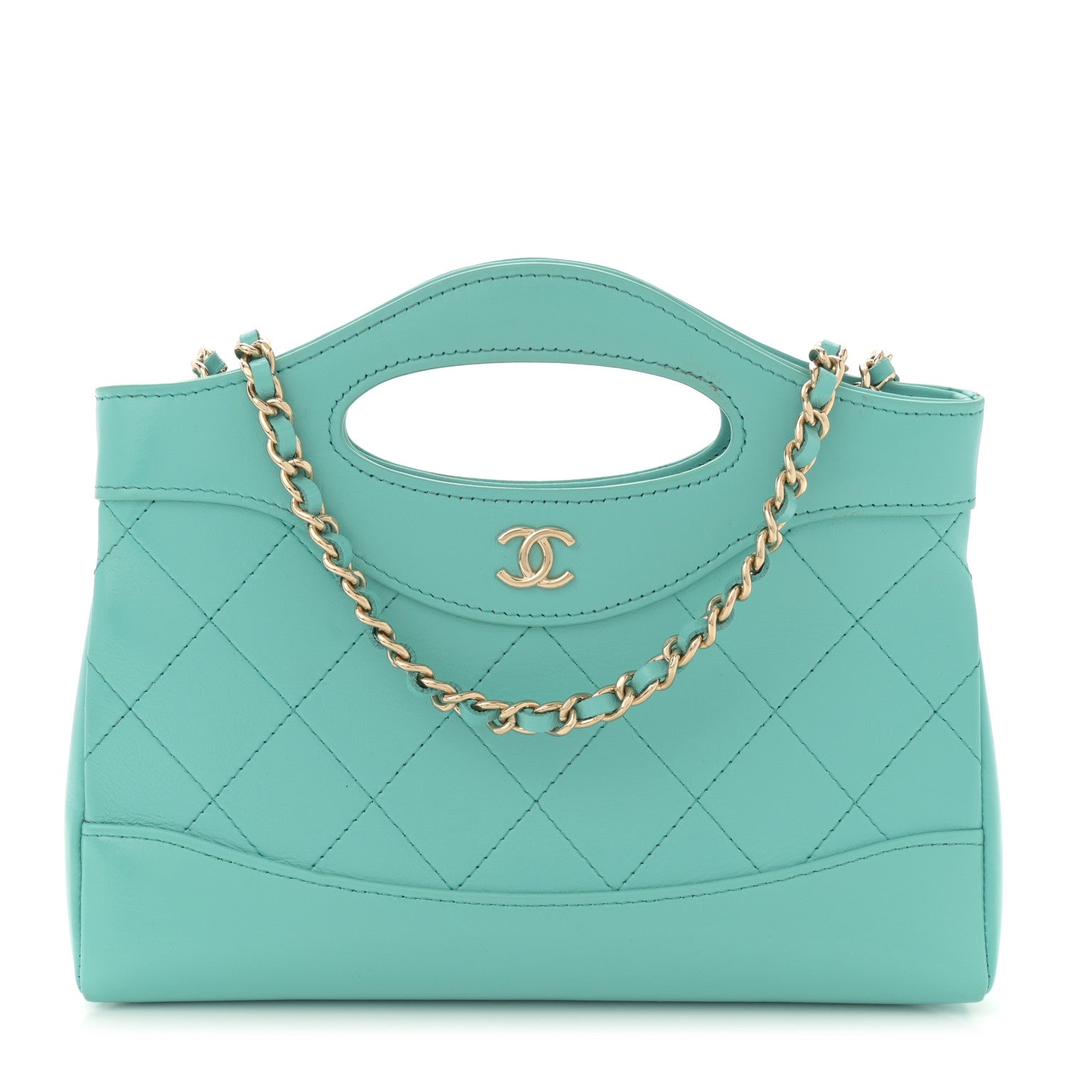 Chanel Shiny Crumpled Calfskin Quilted Nano 31 Shopping Bag Turquoise 1 of 15