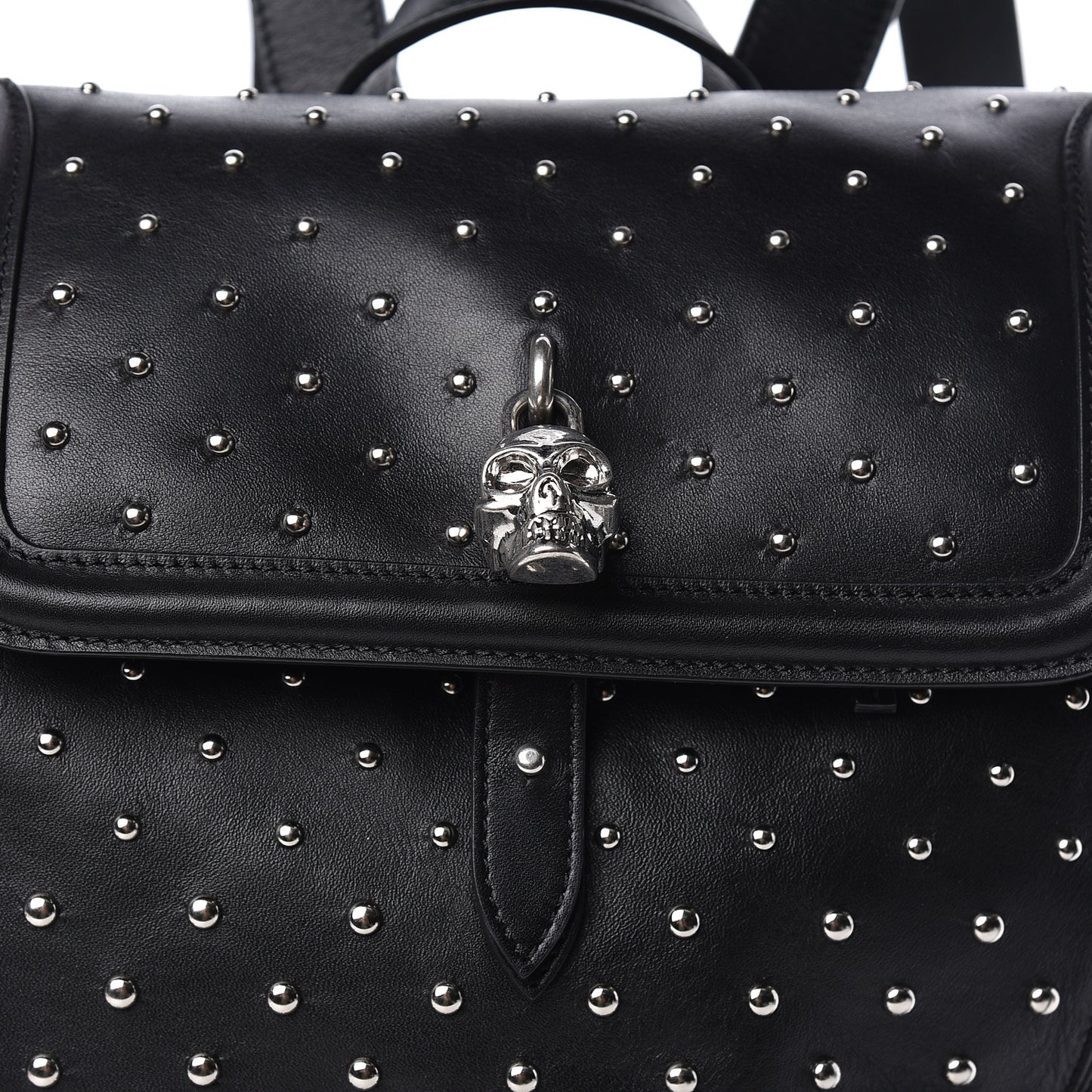 Calfskin Studded Padlock Backpack Black