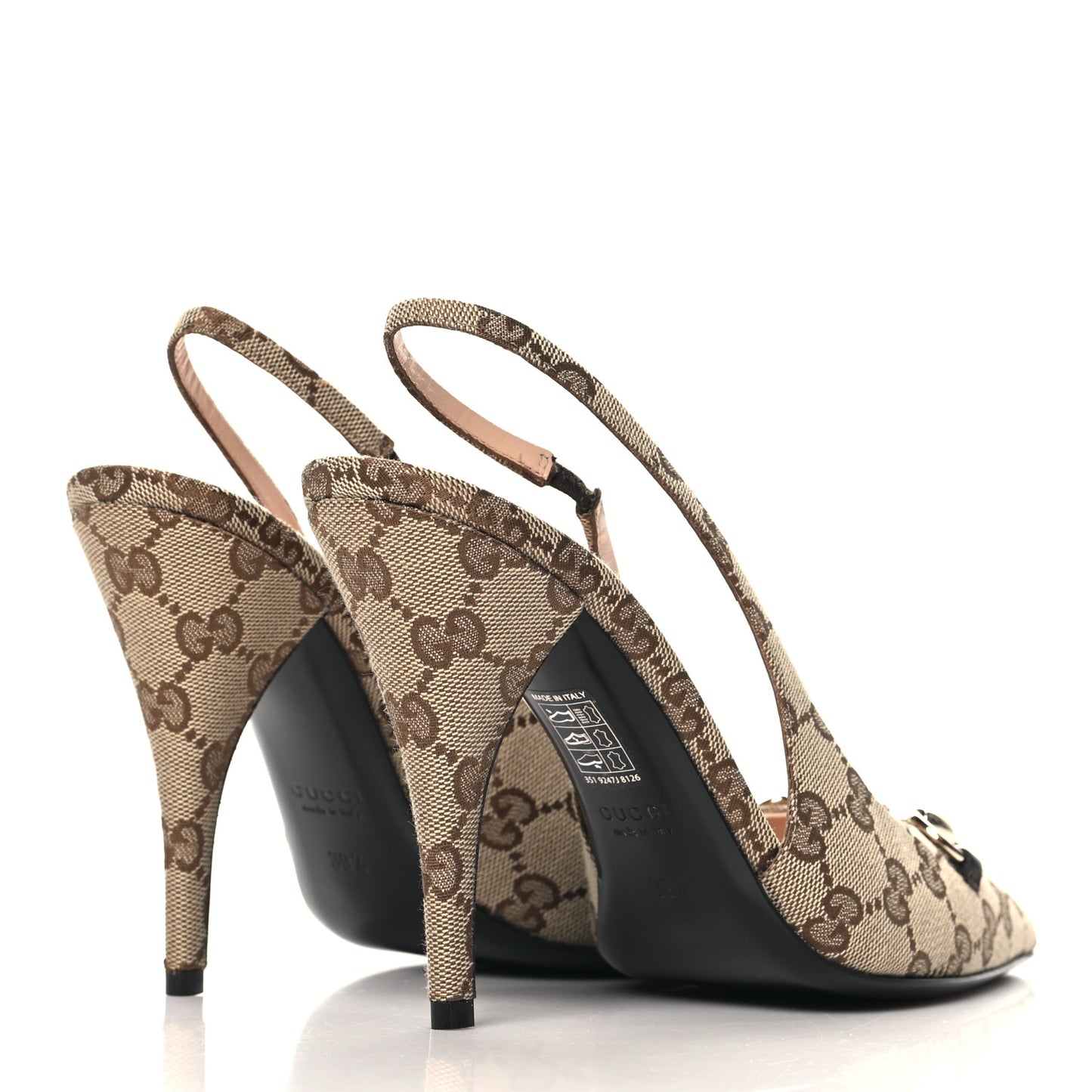 Monogram Horsebit Slingback Pumps 39.5 Beige Ebony Cocoa