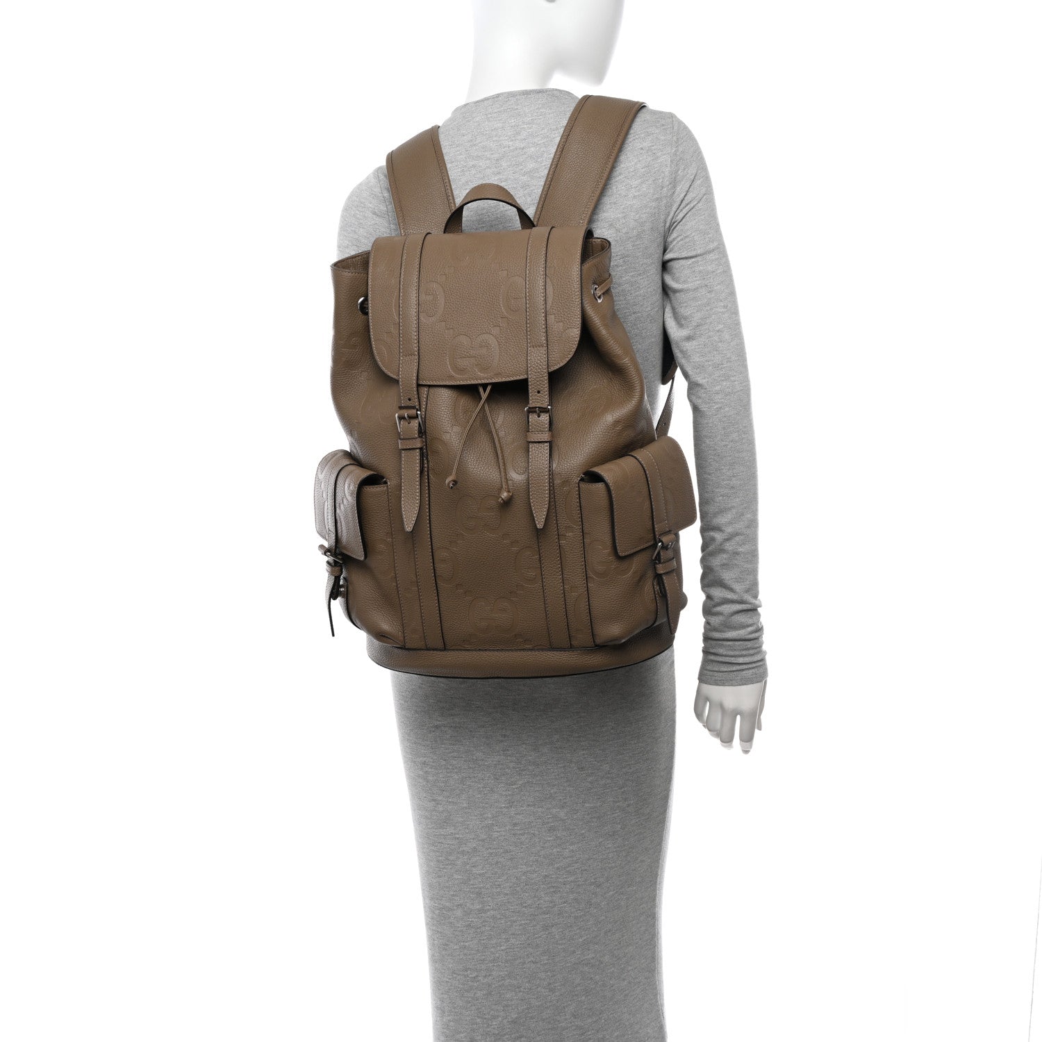 Gucci Piuma Calfskin Jumbo GG Embossed Double Buckle Backpack Good Taupe 2 of 11
