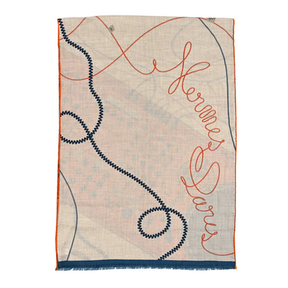 Hermes Cashmere Silk Last Night Rectangle Scarf Naturel Orange Petrol 3 of 5