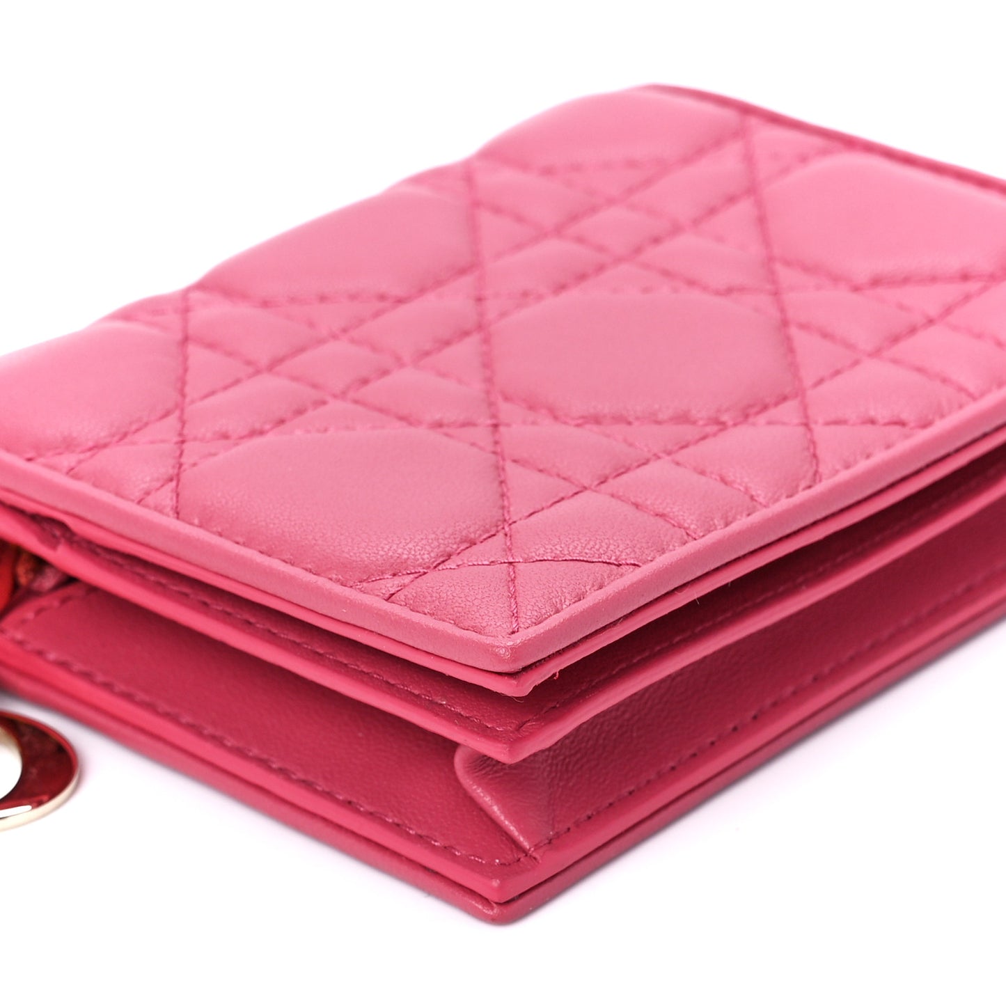 Lambskin Cannage Mini Lady Dior Wallet Pink
