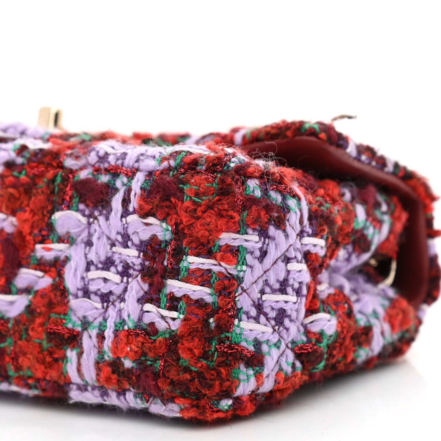 Chanel Tweed Quilted Mini Rectangular Flap Red Purple Green 10 of 10