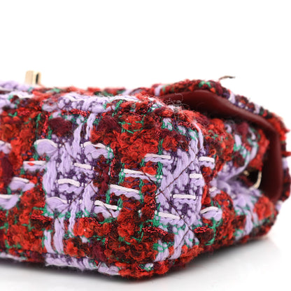 Chanel Tweed Quilted Mini Rectangular Flap Red Purple Green 10 of 10
