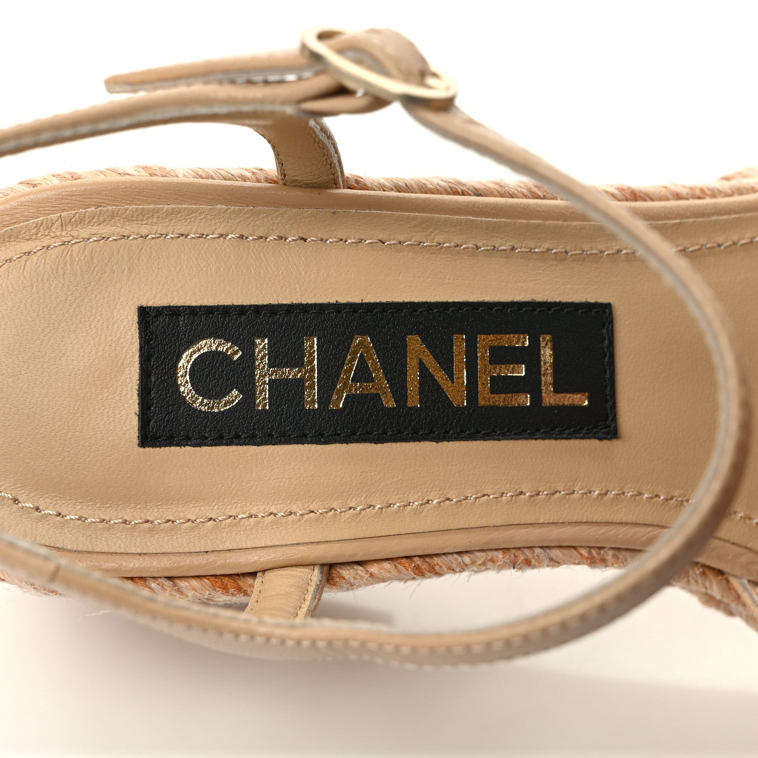 Chanel Lambskin Grosgrain CC Espadrilles Wedges 37 Beige Black 7 of 8