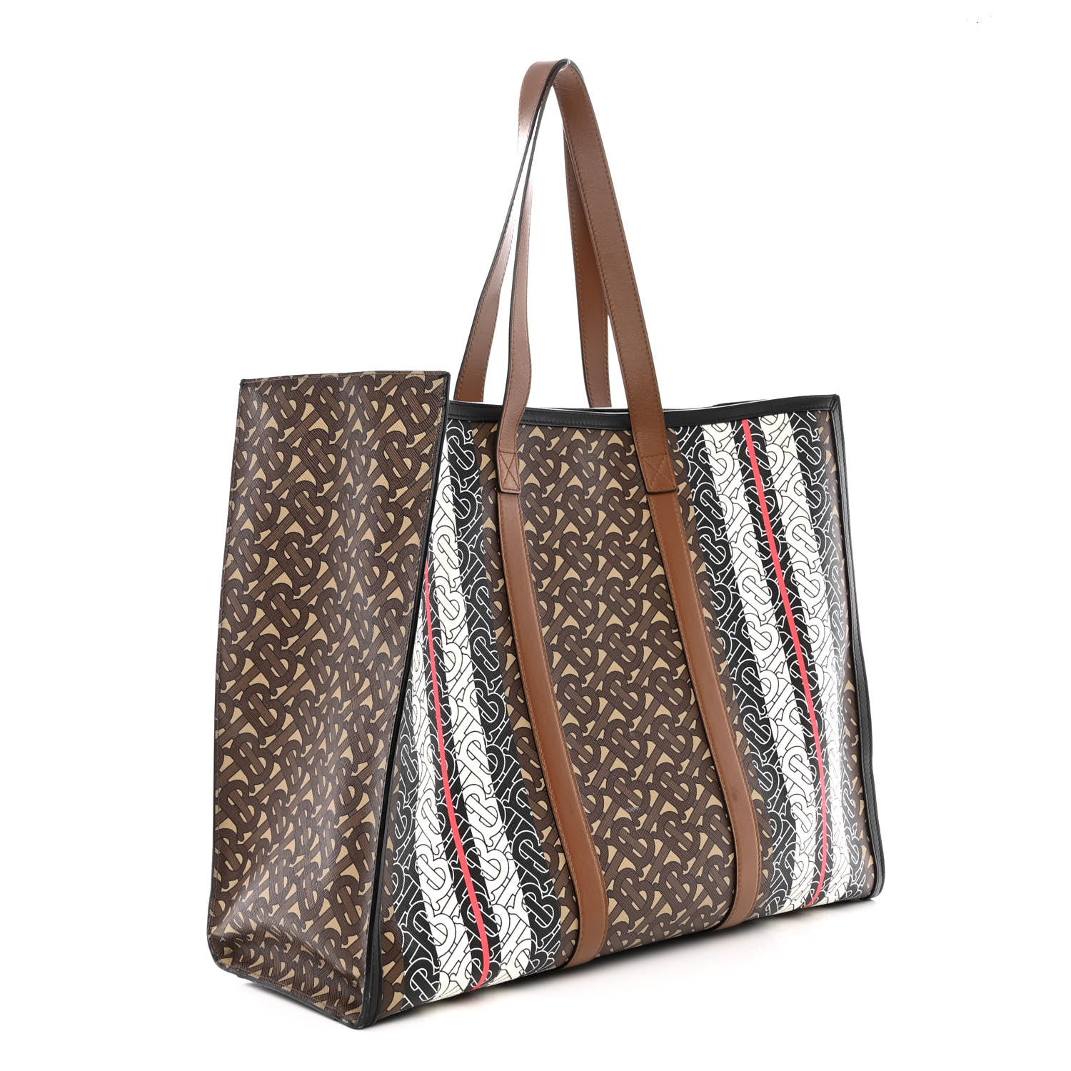 Burberry E-Canvas Monogram Stripe Book Tote Bridle Brown 3 of 13