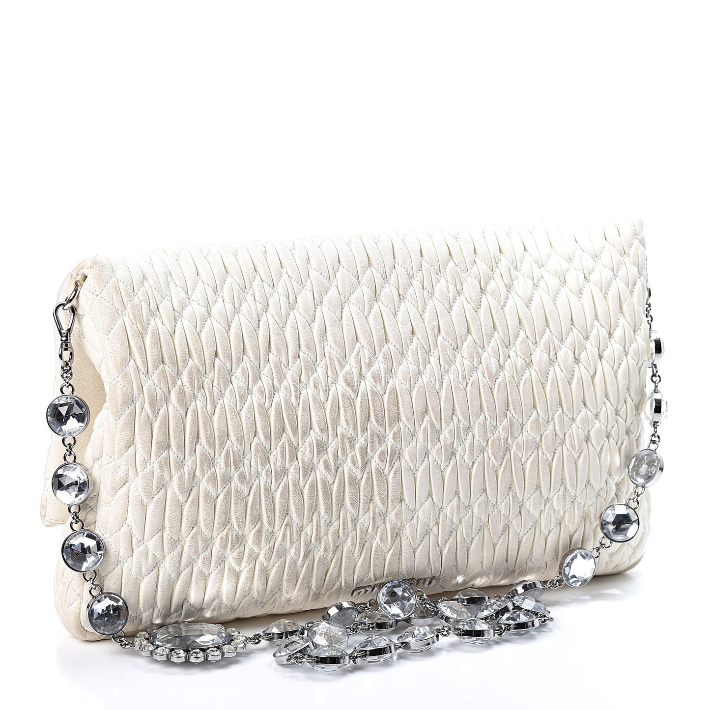 Nappa Matelasse Crystal Flap Clutch White
