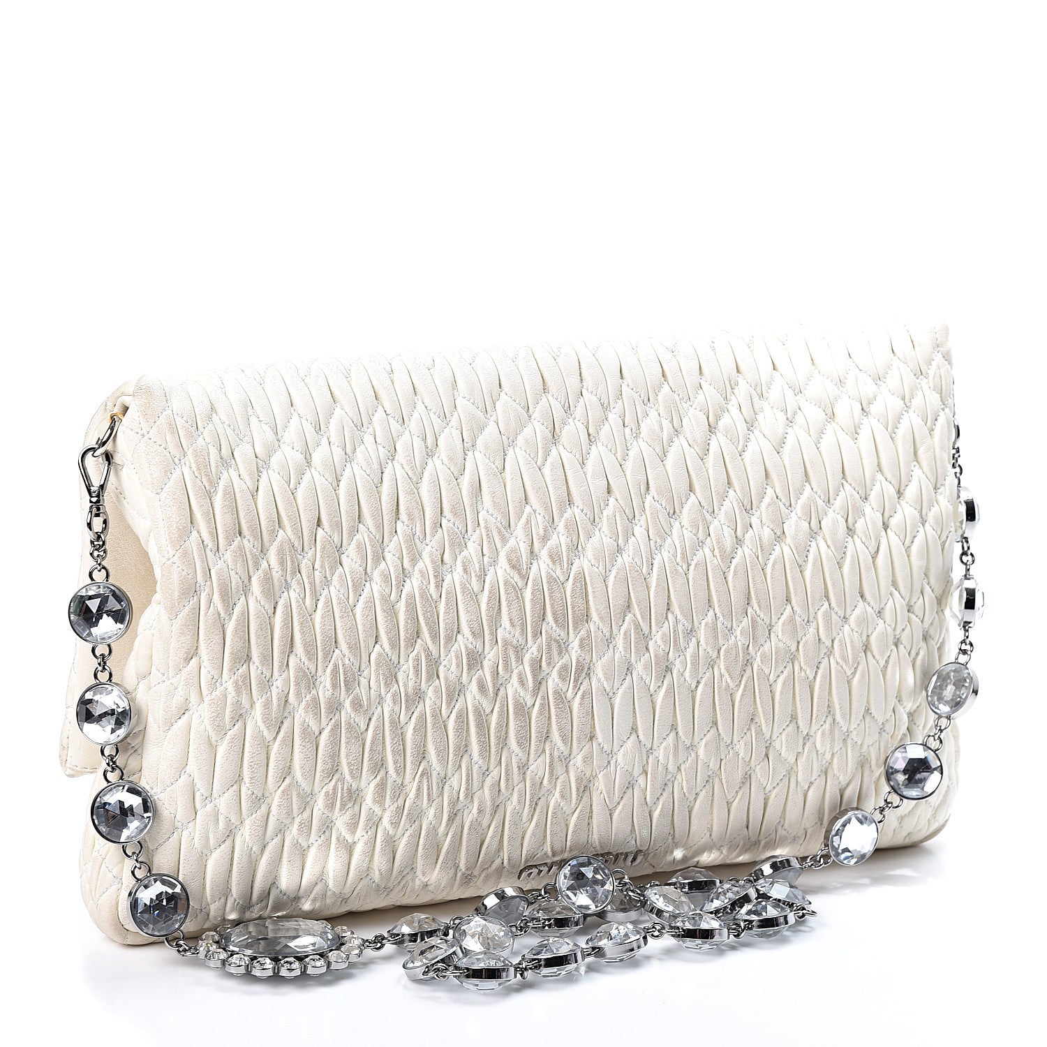 Miu Miu Nappa Matelasse Crystal Flap Clutch White 2 of 10