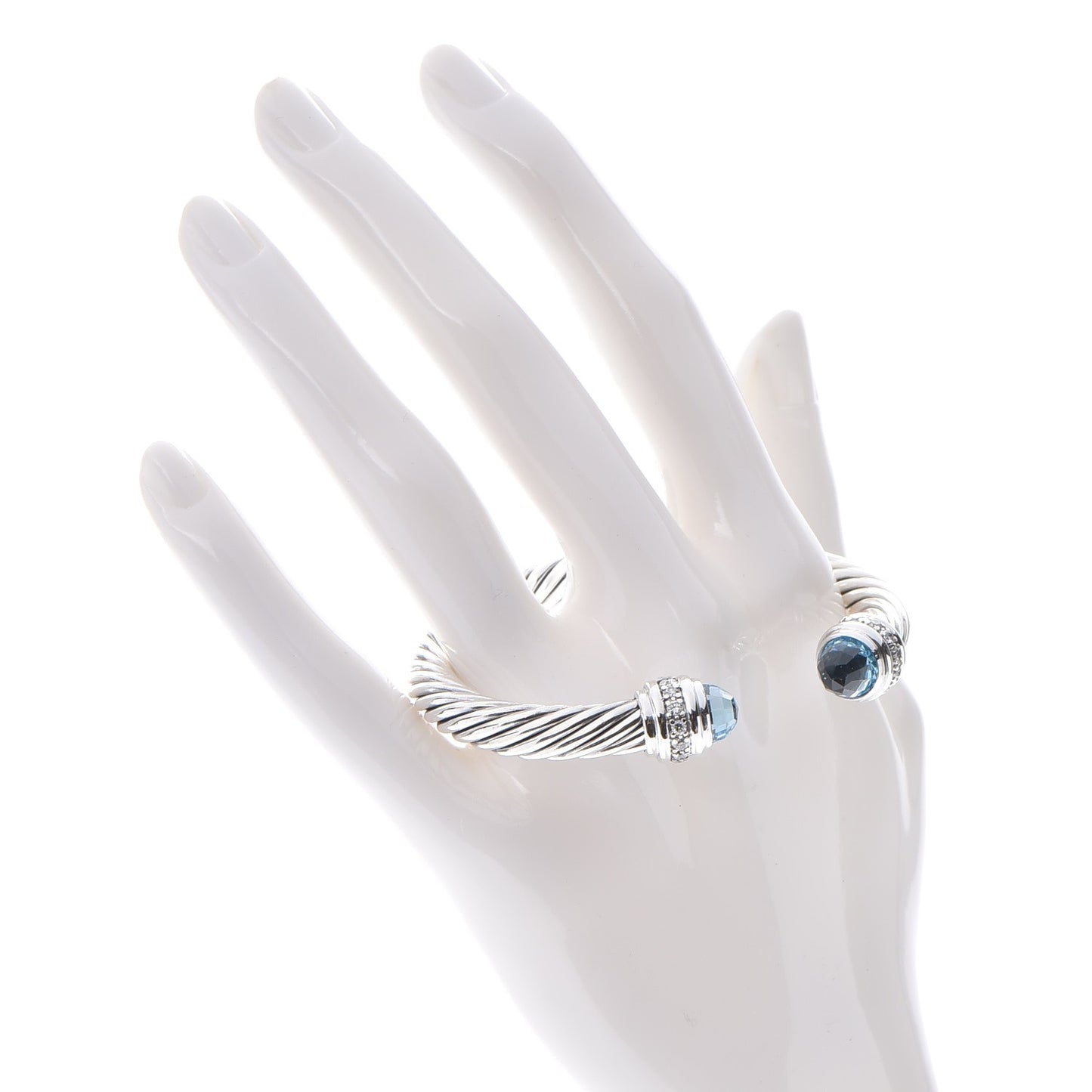 Sterling Silver Blue Topaz Diamond 7mm Cable Classics Bracelet