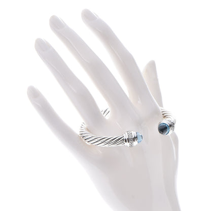 David Yurman Sterling Silver Blue Topaz Diamond 7mm Cable Classics Bracelet 2 of 6