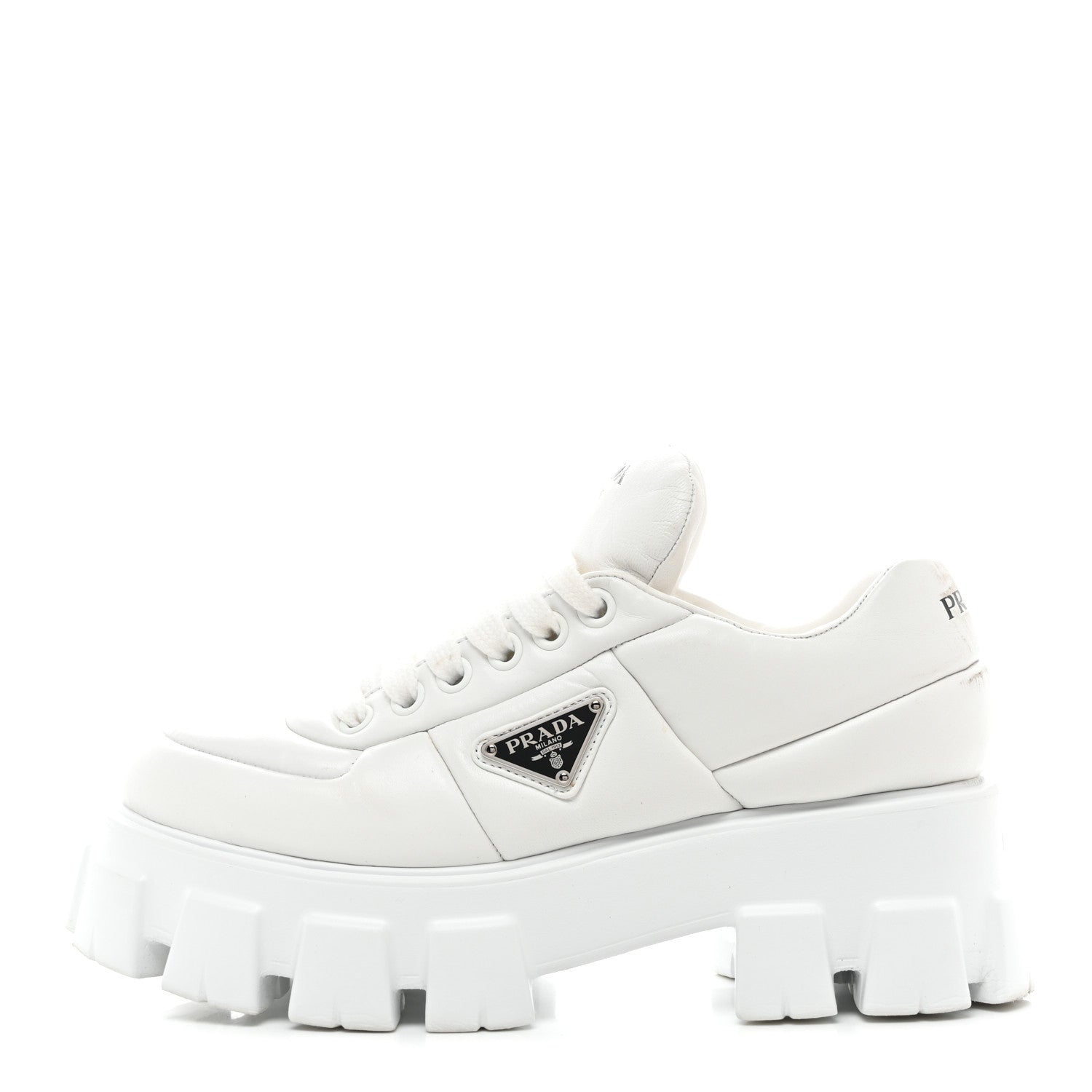 Prada Nappa Soft Metal Triangle Logo Padded Monolith 55mm Sneakers 40 White 1 of 11