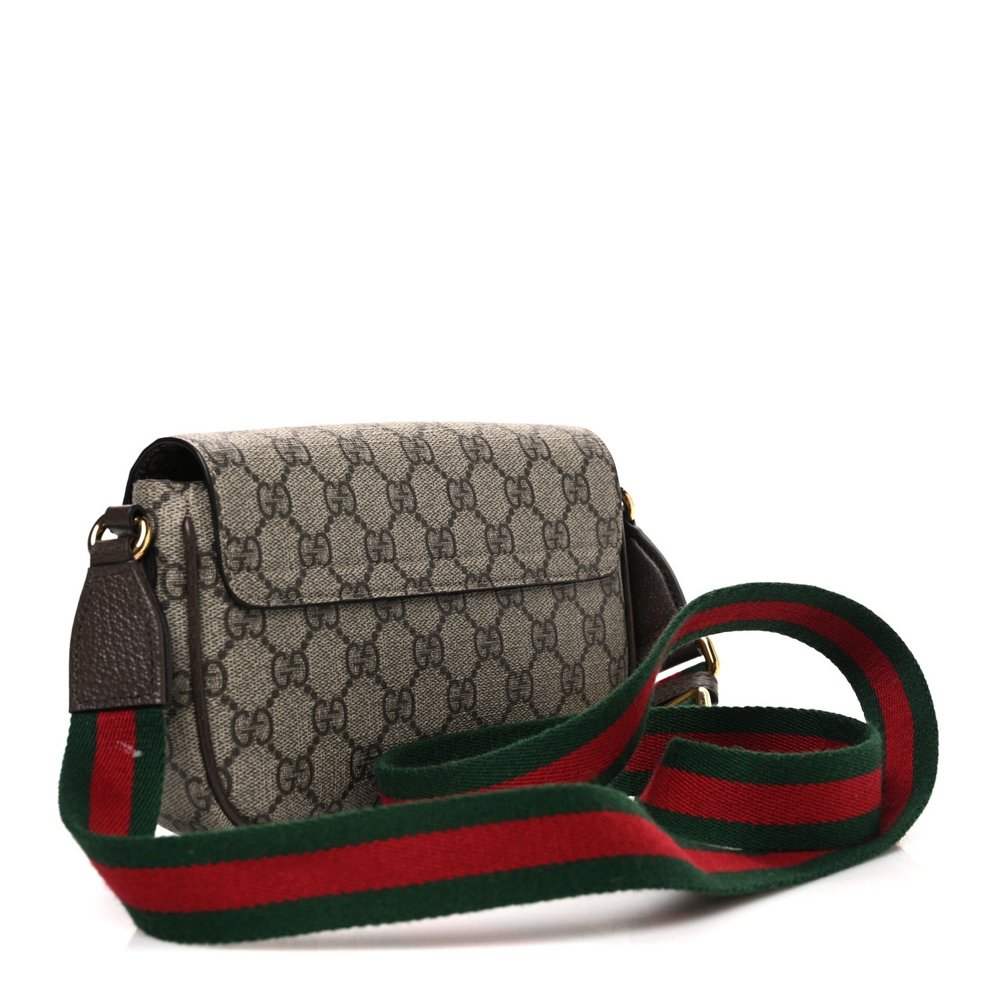 GG Supreme Monogram Textured Dollar Calfskin Web Mini Ophidia Envelope Shoulder Bag Beige Mystic White Oatmeal