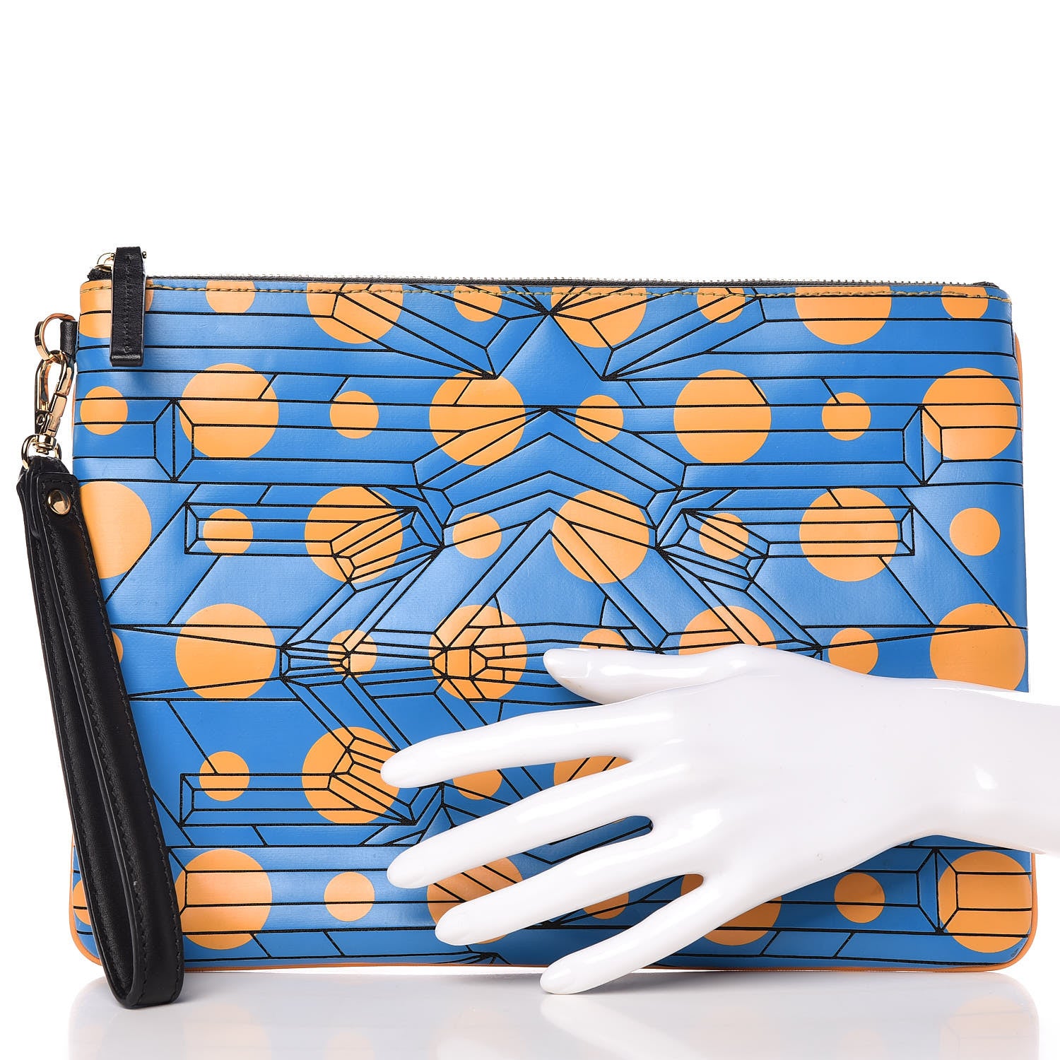 MCM Embossed PU Cosmos Zip Pouch Tile Blue Yellow 2 of 10