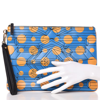 MCM Embossed PU Cosmos Zip Pouch Tile Blue Yellow 2 of 10